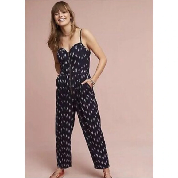 Elevenses Anthropologie Ikat Zip Front Jumpsuit Size 4 - Picture 2 of 12
